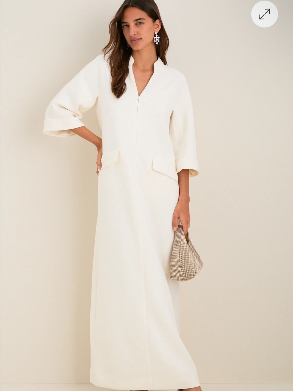 Tuckernuck Cream Maxi Dress with V-Notch and Three-Quarter Sleeves